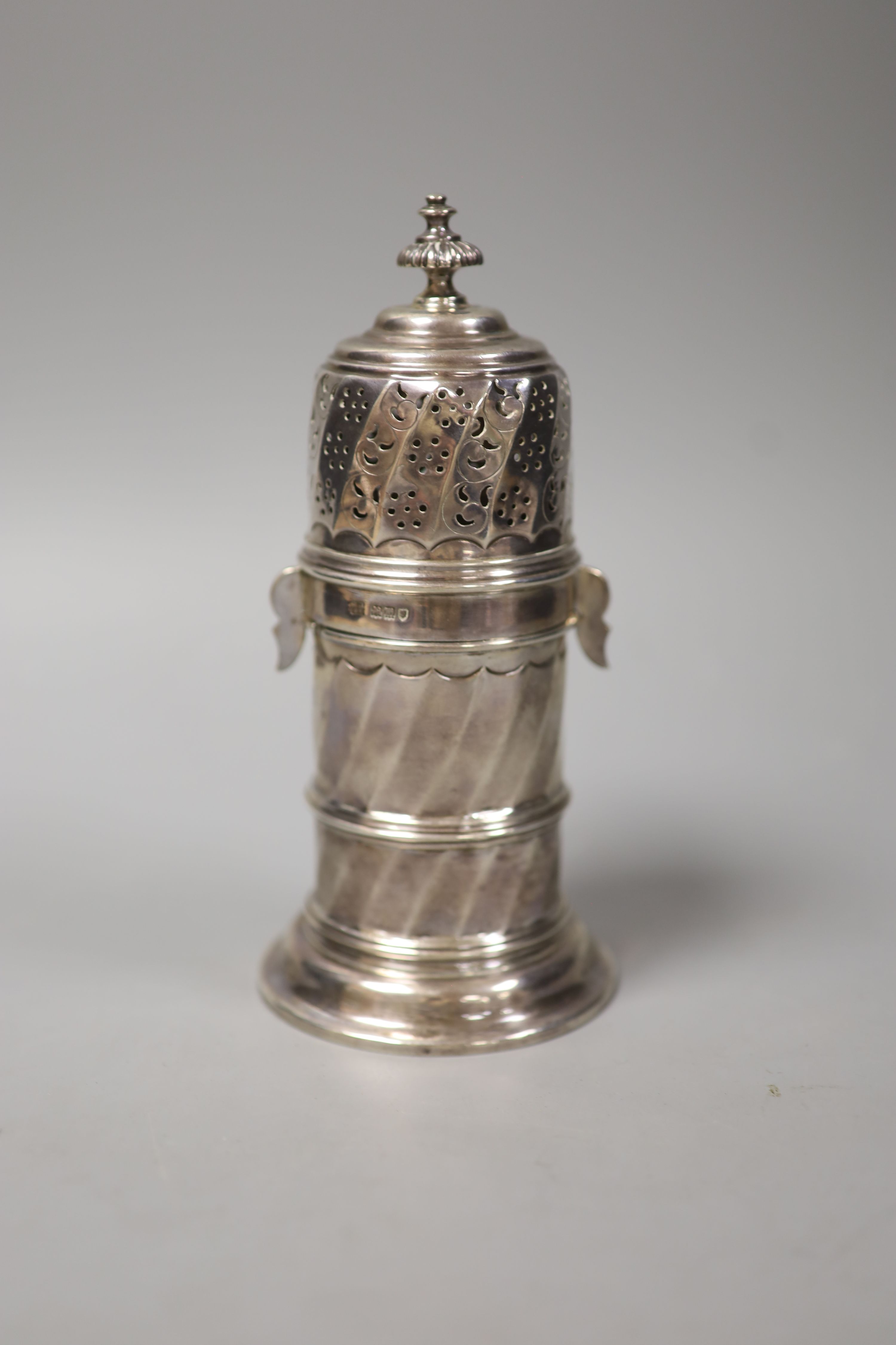 An Edwardian silver lighthouse sugar caster, Johnson, Walker & Tolhurst, London, 1907, 17.4cm, 9oz.